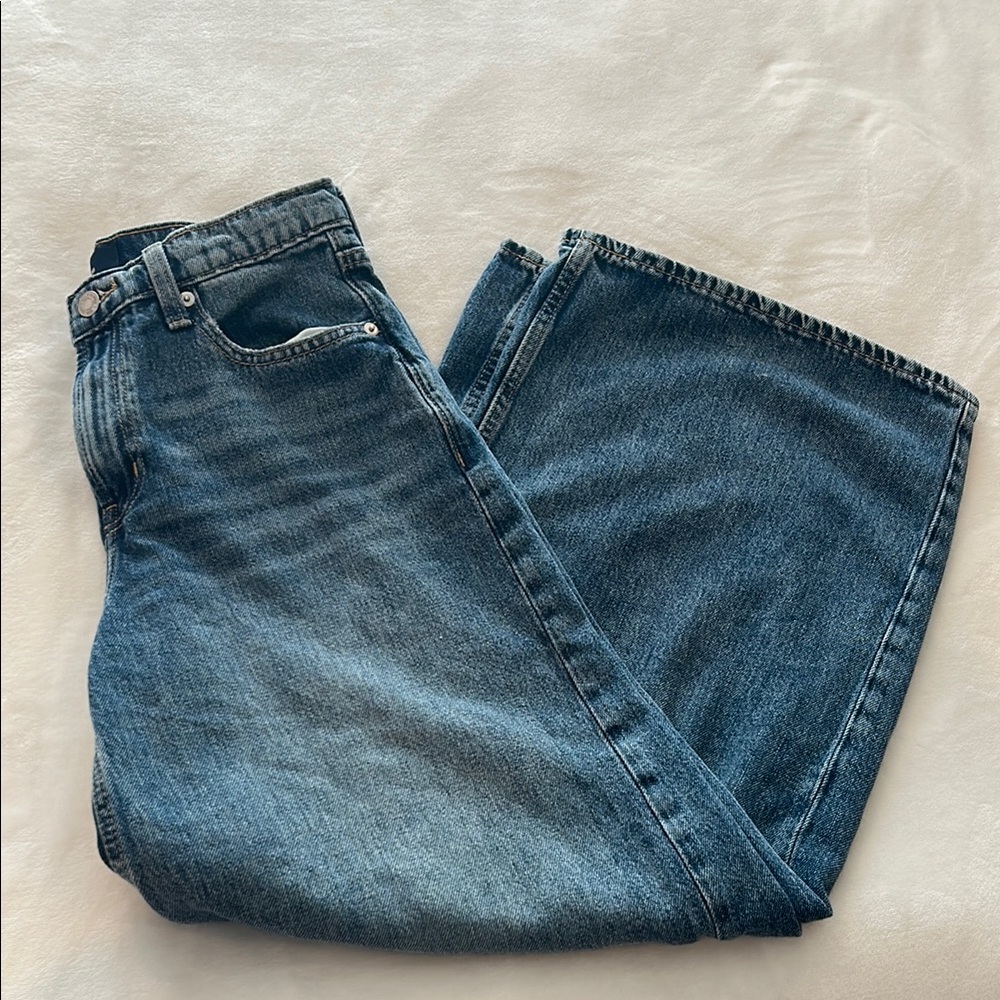 Blue Straight Leg Jeans with Faded Detailing